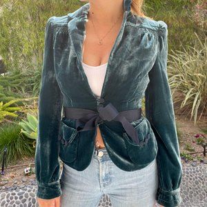 MARC JACOBS Dark Turquoise Velvet Bow Jacket